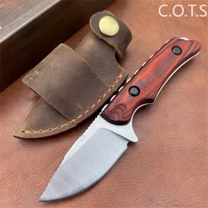 Fixed Blade Knife with Wood Handles and Sheath